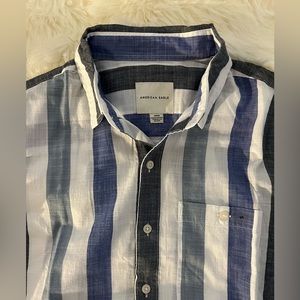 Short Sleeve Short - Vertical Pattern Blue & White.